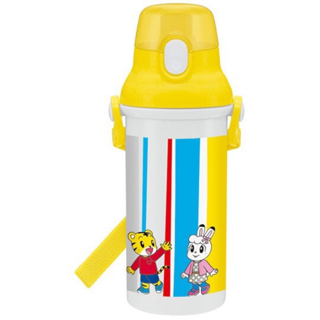 小禮堂 巧虎 日製 直飲式水壺 附背帶 塑膠水瓶 兒童水壺 隨身瓶 480ml Ag+ (黃 直紋)