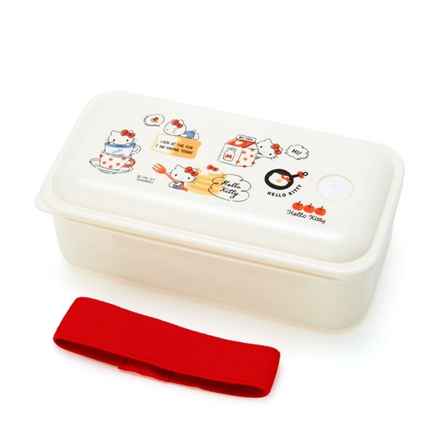 小禮堂 Hello Kitty 方形微波便當盒 附束帶 塑膠便當盒 微波保鮮盒 530ml (米 2021新生活)