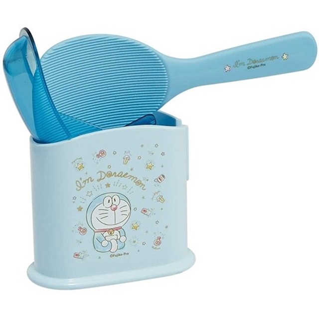 小禮堂 哆啦A夢 日製 塑膠飯匙 附盒 飯勺 挖匙 餐具盒 (藍 眨眼)