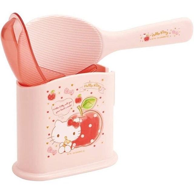 小禮堂 Hello Kitty 日製 塑膠飯匙 附盒 飯勺 挖匙 餐具盒 (粉 蘋果)