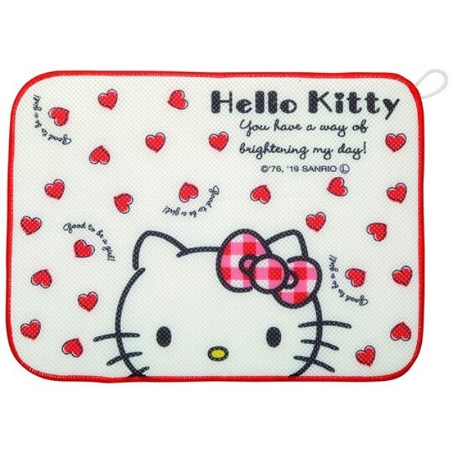 Hello Kitty 方形網狀圓角吸水桌墊 (白紅.愛心) 31x41cm.餐墊.吸濕墊