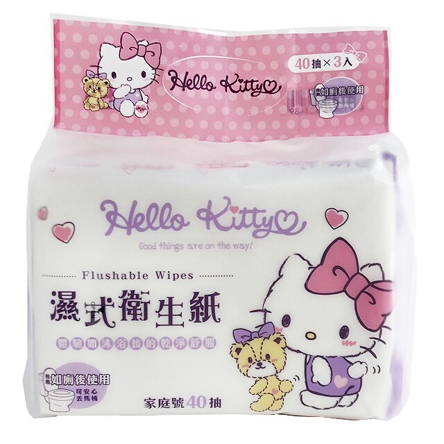小禮堂 Hello Kitty 40抽濕式衛生紙包組 濕式面紙 濕紙巾 (3入 紫)