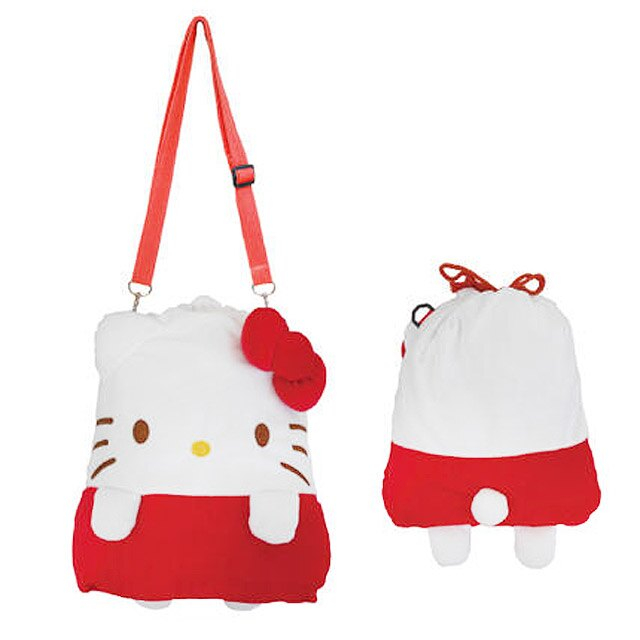 小禮堂 Hello Kitty 造型絨布斜背包 (紅白款)