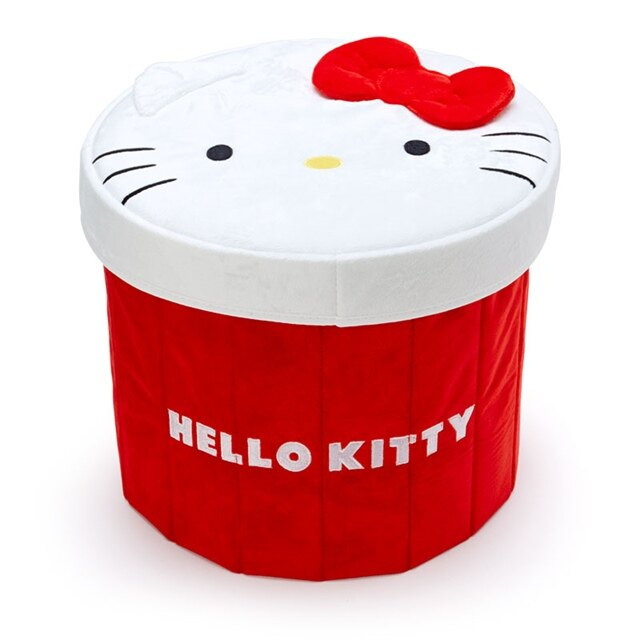 Hello Kitty 絨毛圓筒收納箱附蓋 (紅大臉款)