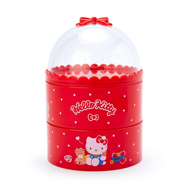 Hello Kitty 塑膠三層圓形旋轉收納盒 (紅點點款)