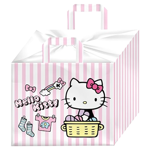 Hello Kitty 帆布萬用收納籃 (粉條紋)