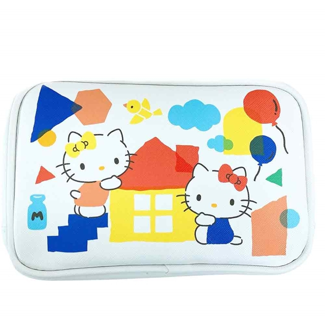 Hello Kitty x Mimmy 皮質方形拉鍊化妝包 (白房屋款)