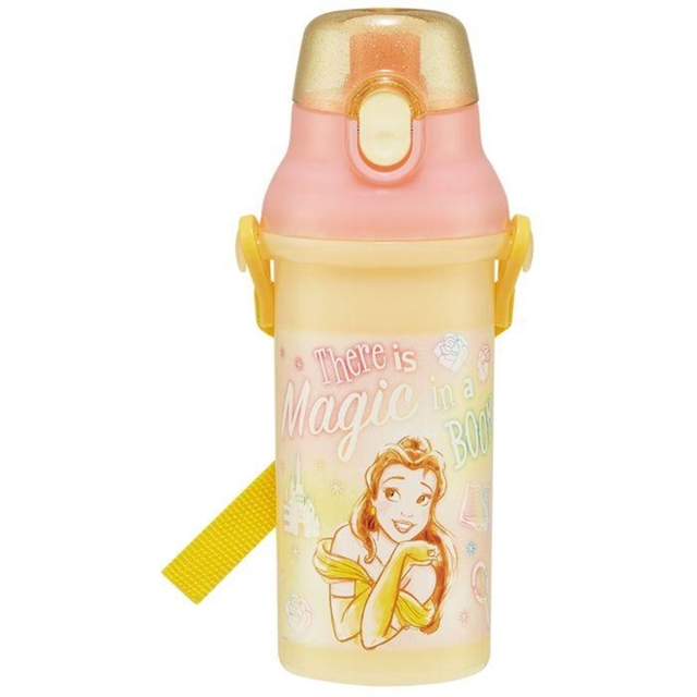 迪士尼 美女與野獸 貝兒 兒童彈蓋直飲水壺 480ml Ag+ (黃粉微笑款)