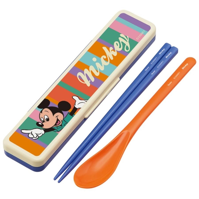 迪士尼 米奇 盒裝兩件式餐具組 Ag+ (彩色色塊款)