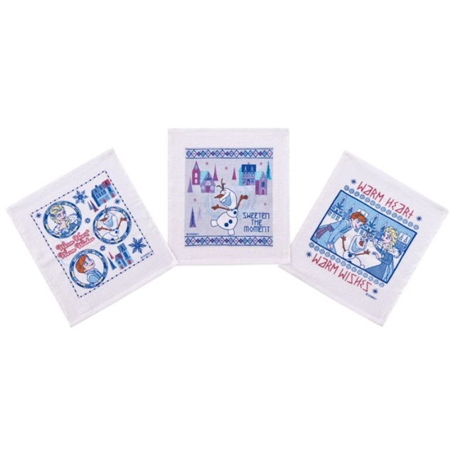 迪士尼 冰雪奇緣 純棉短毛巾3入組 29x32cm (白藍圓框款)