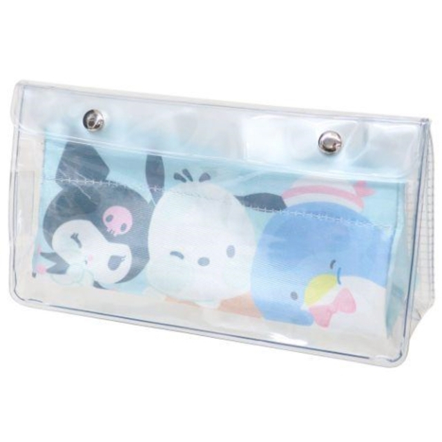 Sanrio大集合 PVC扣式三角筆袋 (酷洛米/帕恰狗/山姆企鵝 藍貼玻璃款)