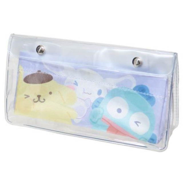 Sanrio大集合 PVC扣式三角筆袋 (布丁狗/大耳狗/人魚漢頓 藍貼玻璃款)