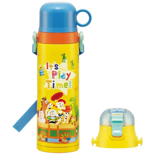 迪士尼 玩具總動員 兩用不鏽鋼保溫瓶附背帶 580ml/570ml (黃藍玩具盒款)