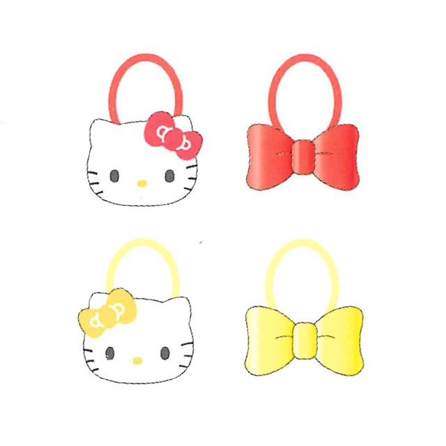 Hello Kitty 造型橡皮繩迷你髮束4入組 (黃紅姐妹款)