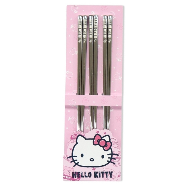 Hello Kitty 不鏽鋼方形筷子3入組 23cm (銀文字款)