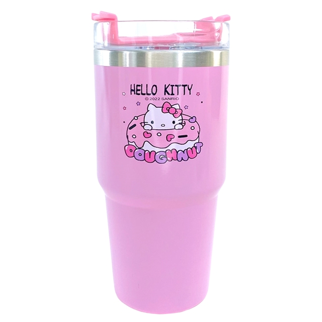 Hello Kitty 不鏽鋼飲料杯附吸管 600ml (粉甜甜圈款)