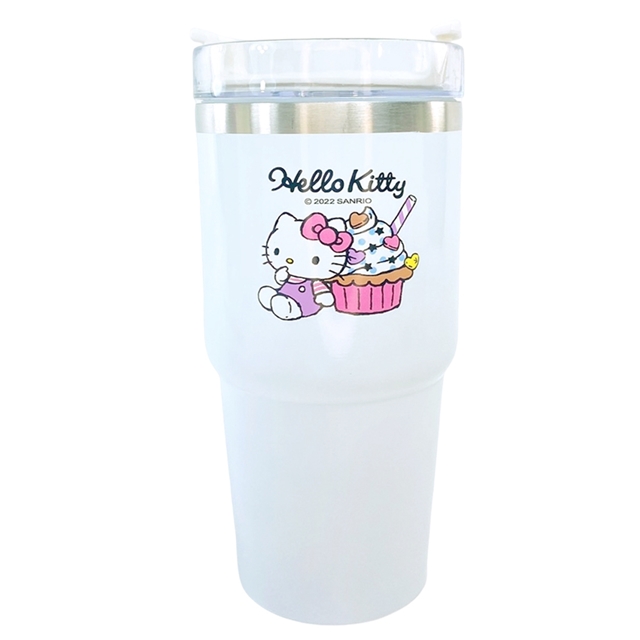 Hello Kitty 不鏽鋼飲料杯附吸管 600ml (白杯子蛋糕款)