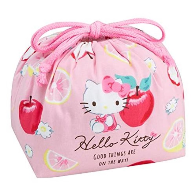 Hello Kitty 棉質束口便當袋 (粉蘋果款)