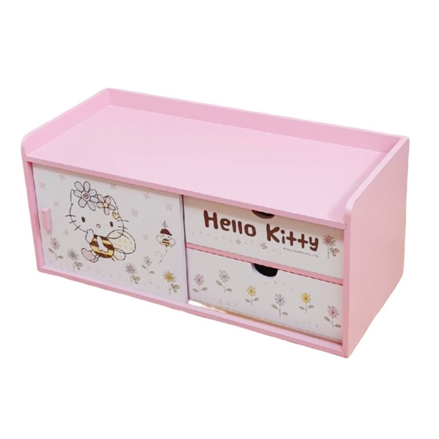 Hello Kitty 木製側拉門收納櫃 (粉蜜蜂款)