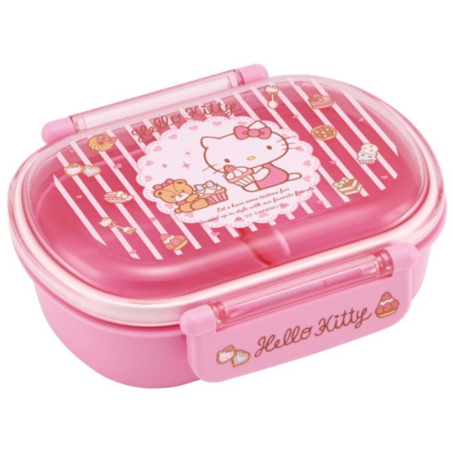 Hello Kitty 透明雙扣便當盒 360ml Ag+ (粉杯子蛋糕款)