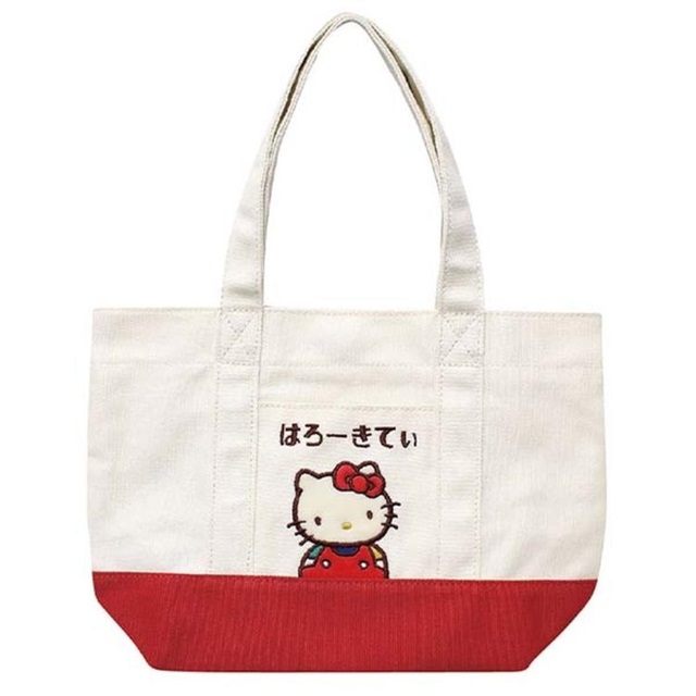 Hello Kitty 帆布船型手提袋 (米紅 復古系列)