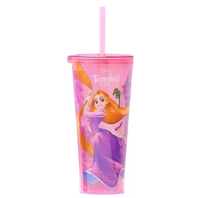 迪士尼 長髮公主 塑膠吸管杯 650ml (粉紫城堡款)
