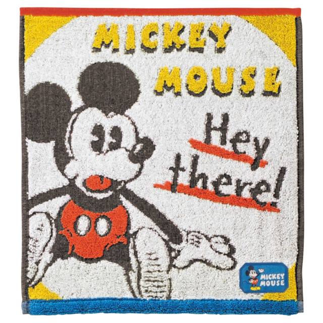 迪士尼 米奇 棉質短毛巾 34x36cm (白黃復古款)