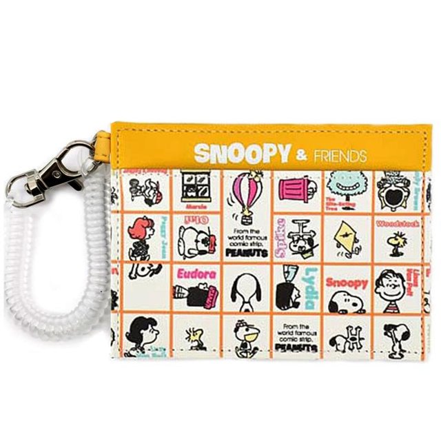 Snoopy 皮質彈簧扣票卡夾 (黃白格子兄弟款)