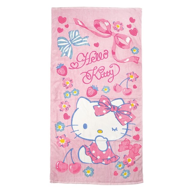 Hello Kitty 棉質浴巾 70x140cm (粉眨眼櫻桃款)