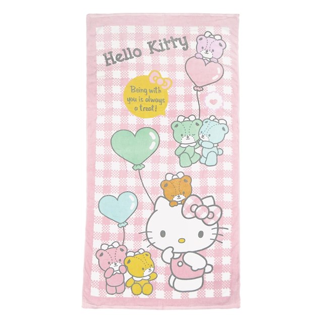 Hello Kitty 棉質浴巾 70x140cm (粉格子氣球款)
