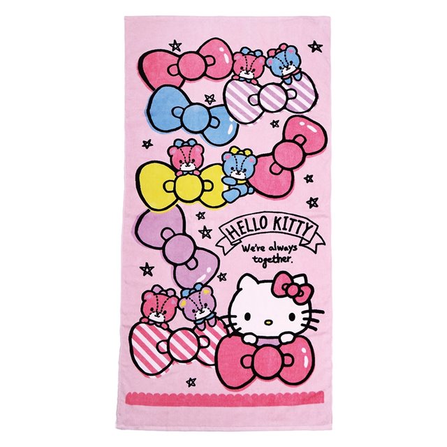 Hello Kitty 棉質浴巾 70x140cm (粉蝴蝶結款)