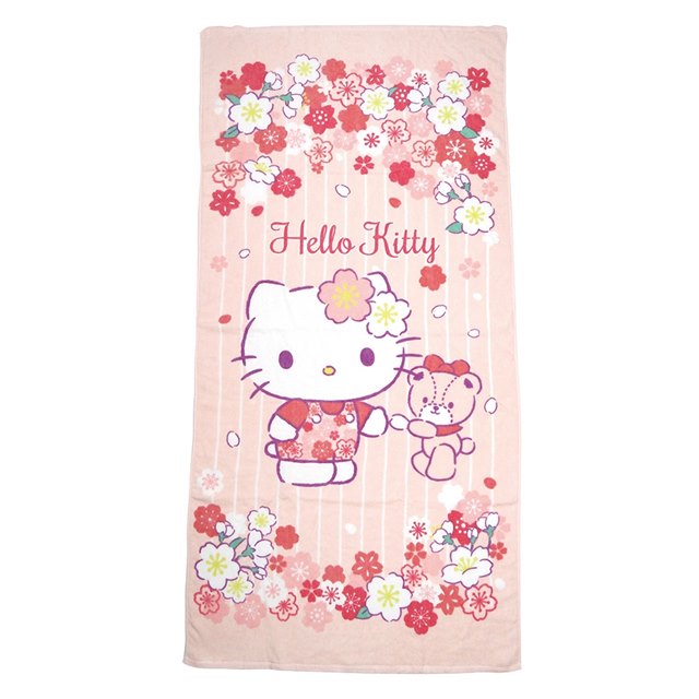 Hello Kitty 棉質浴巾 70x140cm (粉橘櫻花款)