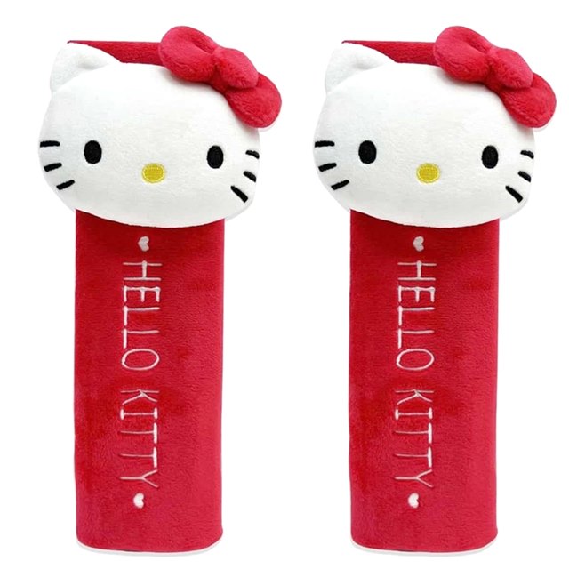 Hello Kitty 車用造型絨毛安全帶護套2入組 (紅大臉款)
