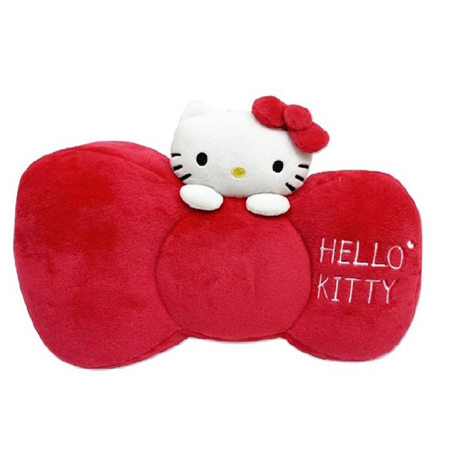 Hello Kitty 車用造型絨毛頭枕 (紅蝴蝶結款)
