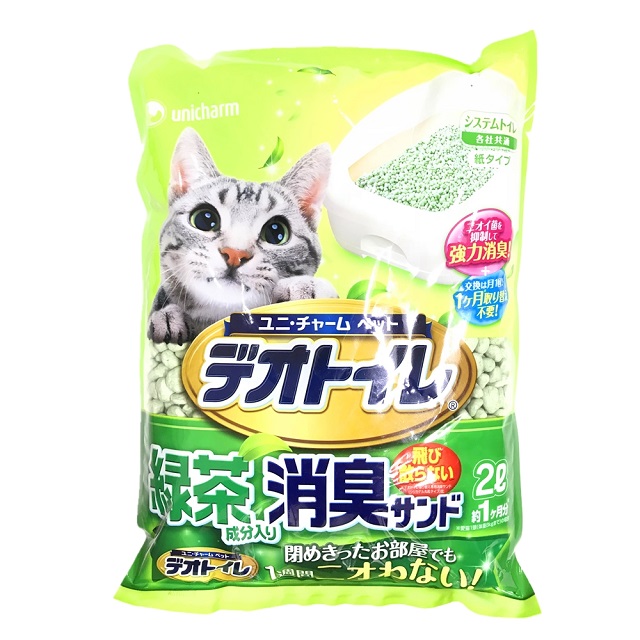 日本 Unicharm 雙層貓砂盆專用消臭紙砂 含綠茶成分 2L