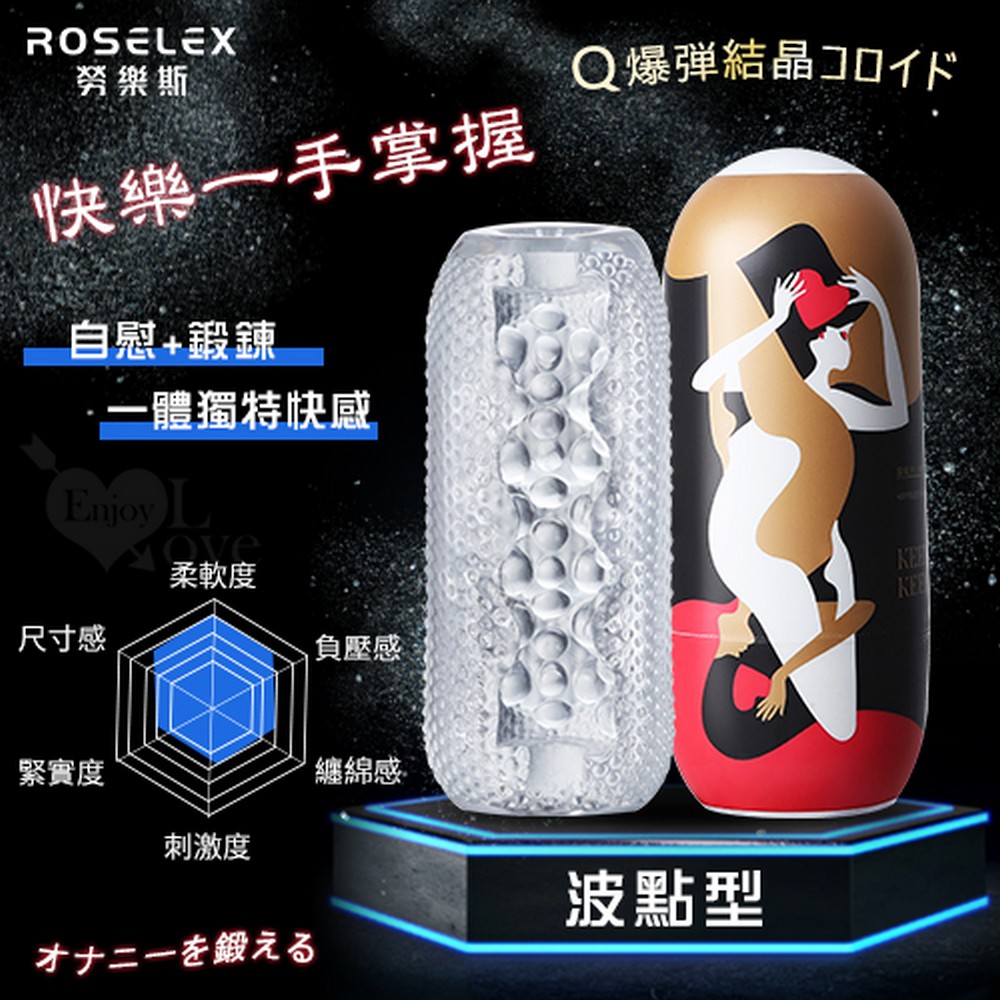 【亞柏林】ROSELEX 勞樂斯‧ 快樂一手掌握 凸粒包覆刺激Q彈水晶膠體自慰套(波點型)(550933)