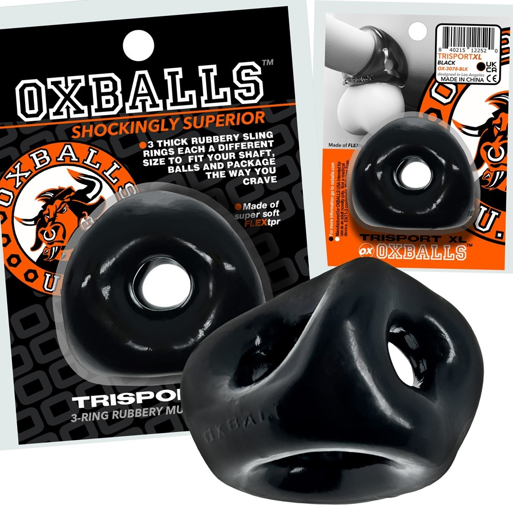 OXBALLS ★厚磅橡膠巨型XL三環 龜頭環 硬度加持 美國製造TRI-SPORT(OX-3078-BLK)