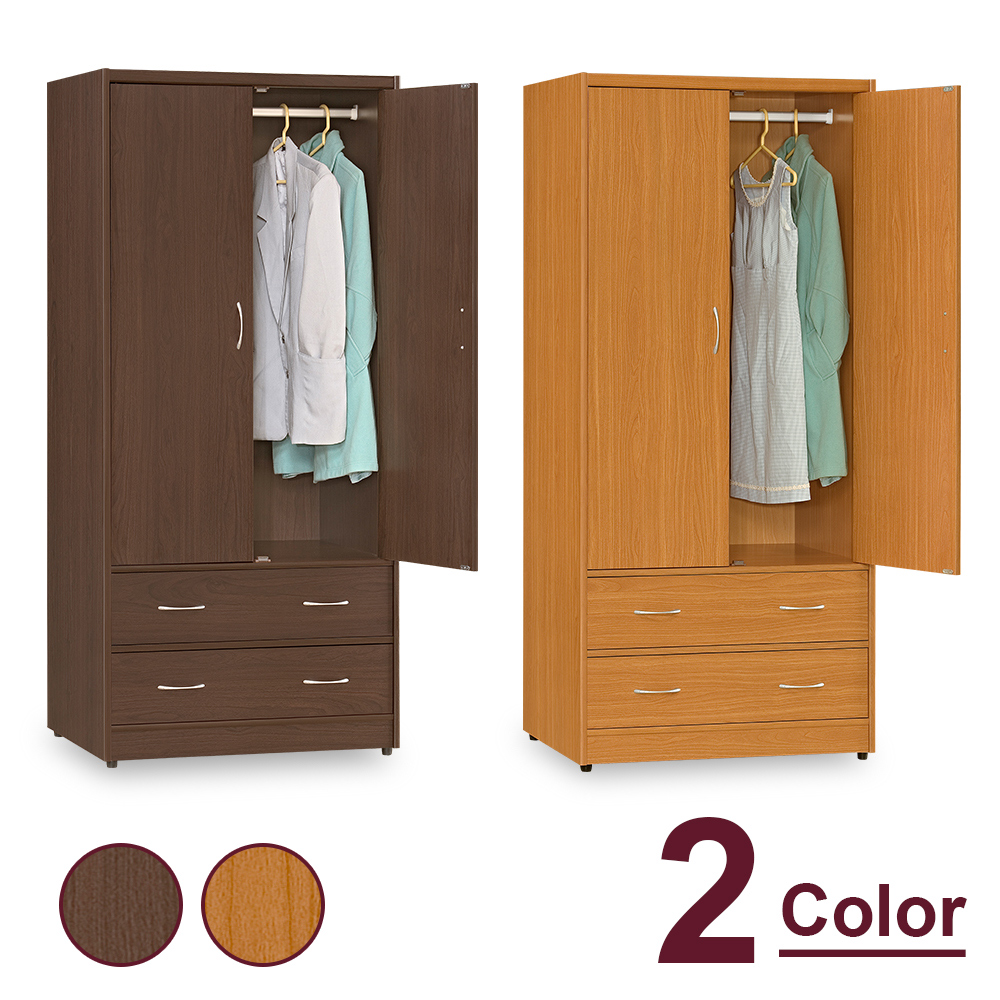 【時尚屋】[RC7愛瑪2.6尺雙門二抽衣櫃RC7-AH04兩色可選/免運費/免組裝/臥室系列/衣櫥