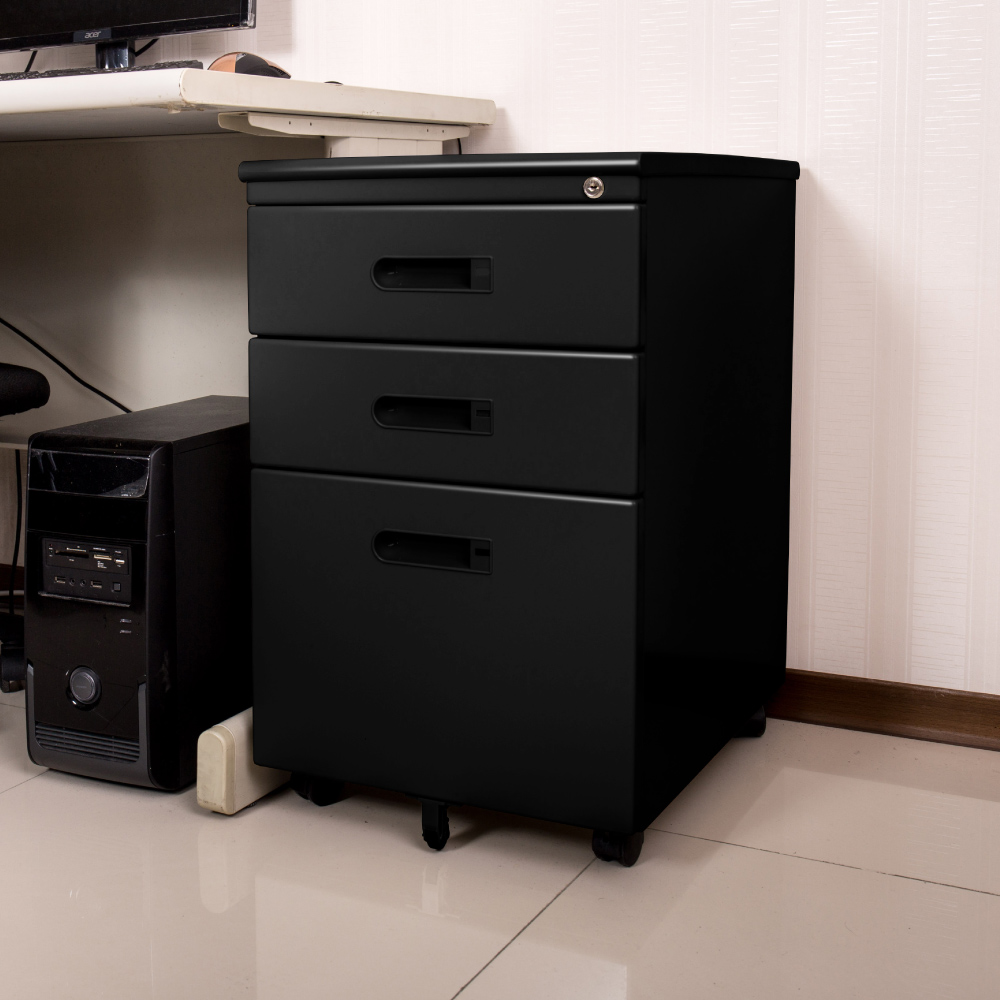 AS-Daniel黑色烤漆鋼製三抽櫃活動櫃-40x56.5x65.5cm