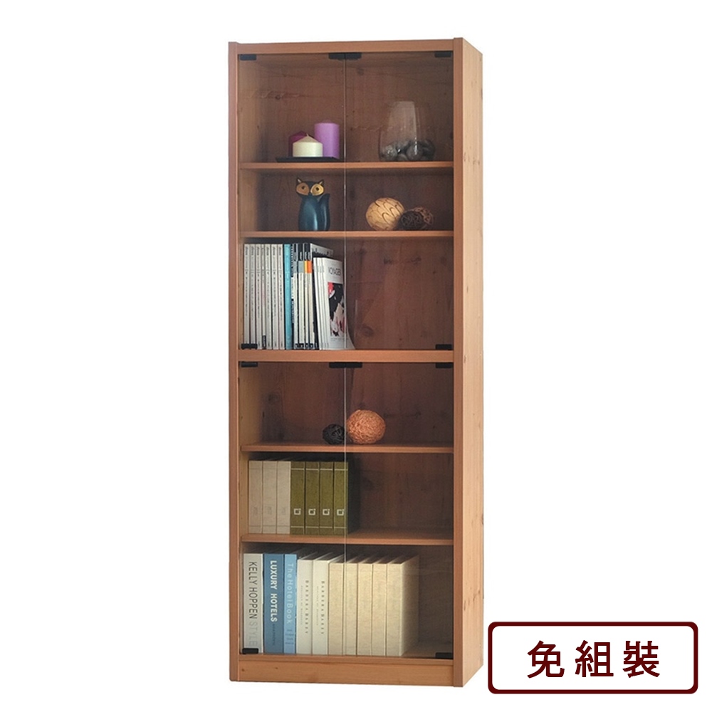 AS-貝琪雙層厚板原木色強化玻璃門書櫃-60x30x180cm(兩色可選)