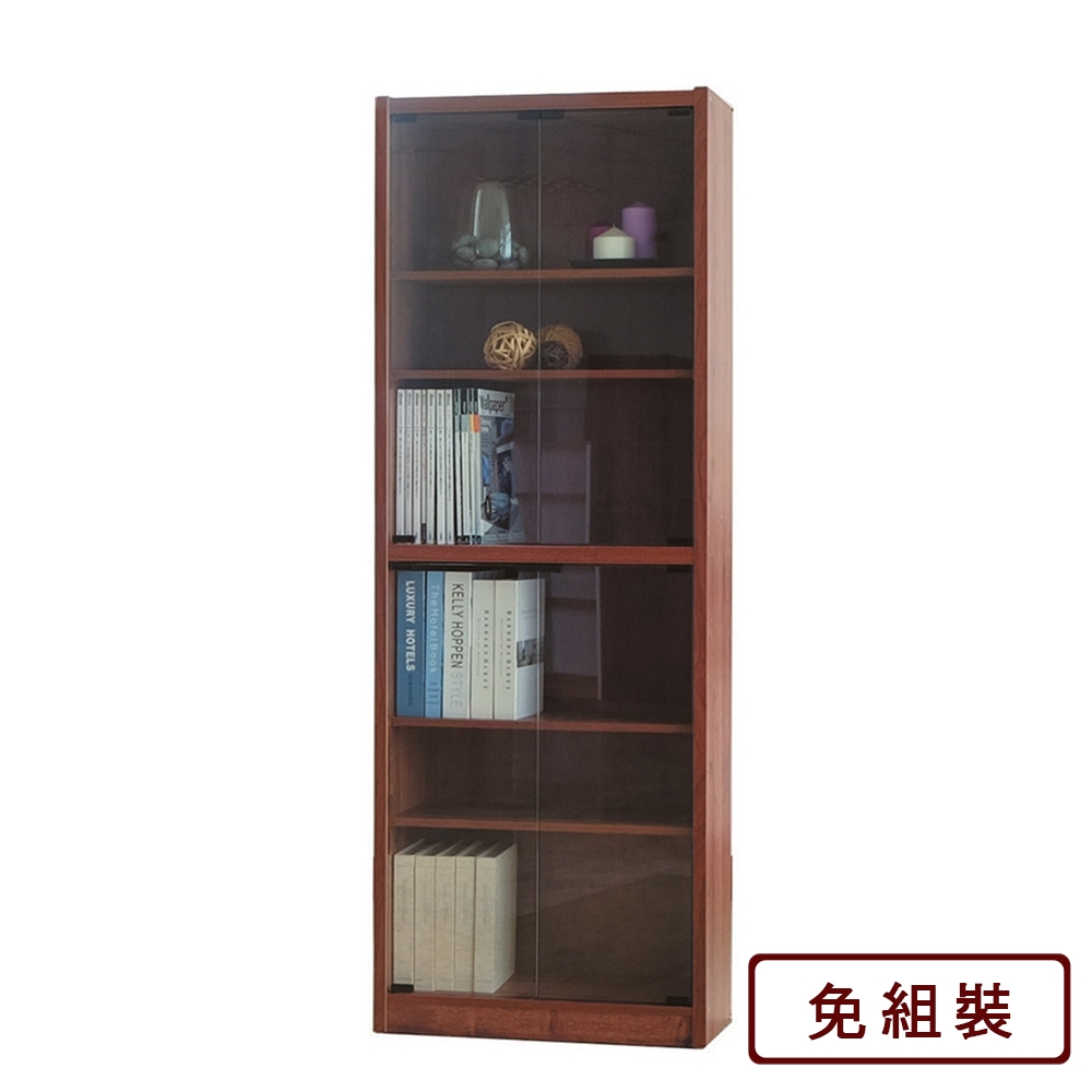 AS-貝琪雙層厚板胡桃色強化玻璃門書櫃-60x30x180cm(兩色可選)