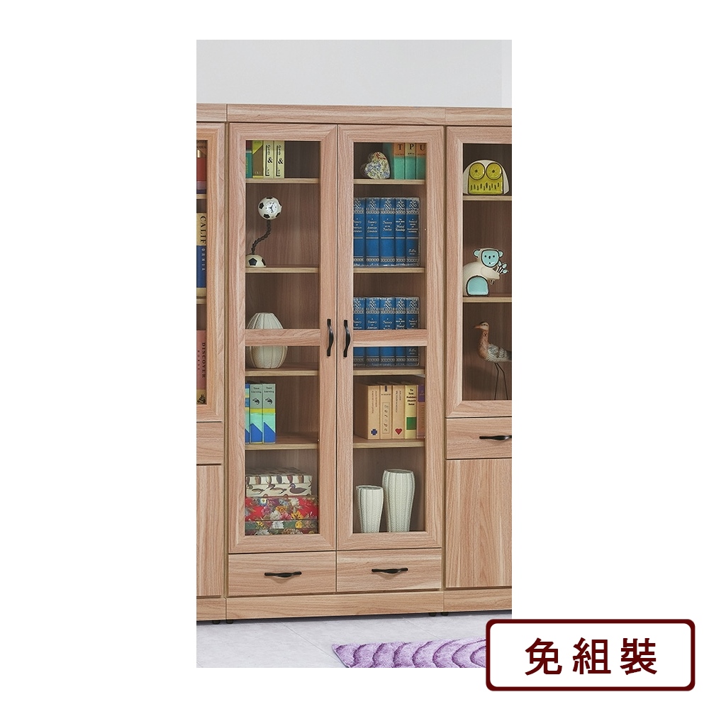 AS-莉拉兩門兩抽浮雕原切橡木色書櫃-80x33x180cm(兩色可選)