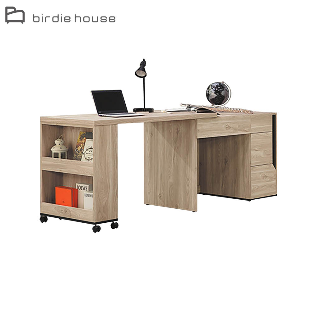 Birdie-西莫4尺多功能四抽伸縮書桌/L型工作桌組合(書桌+側拉櫃)
