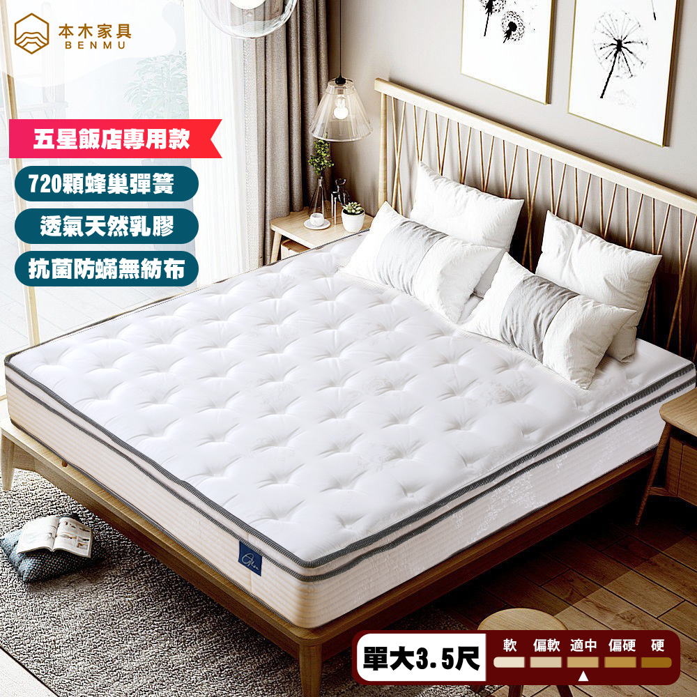Alisa 五星飯店專用 乳膠加厚記憶泡棉蜂巢獨立筒床墊-單人3.5尺