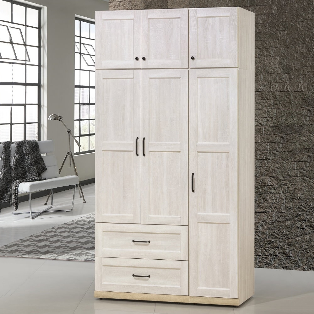 【MUNA】泰倫斯4X8尺白橡木色二抽衣櫥(含被櫥頭)