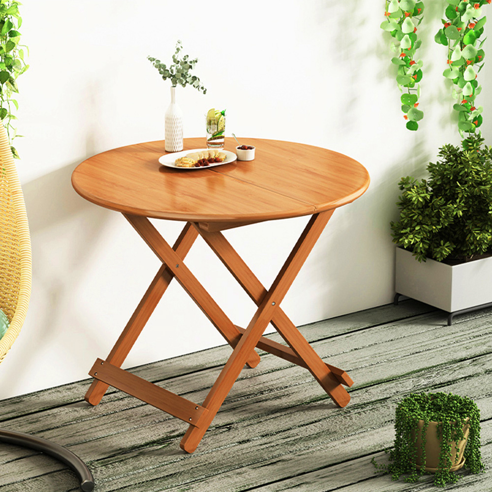 免安裝楠竹高度可調折疊桌圓桌餐桌-70x70cm