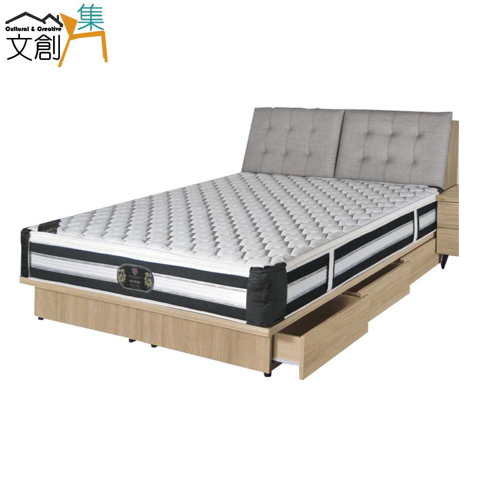 【文創集】查摩 橡木紋6尺雙人加大貓抓皮革六抽床臺組合(床頭箱＋六抽床底＋不含床墊)