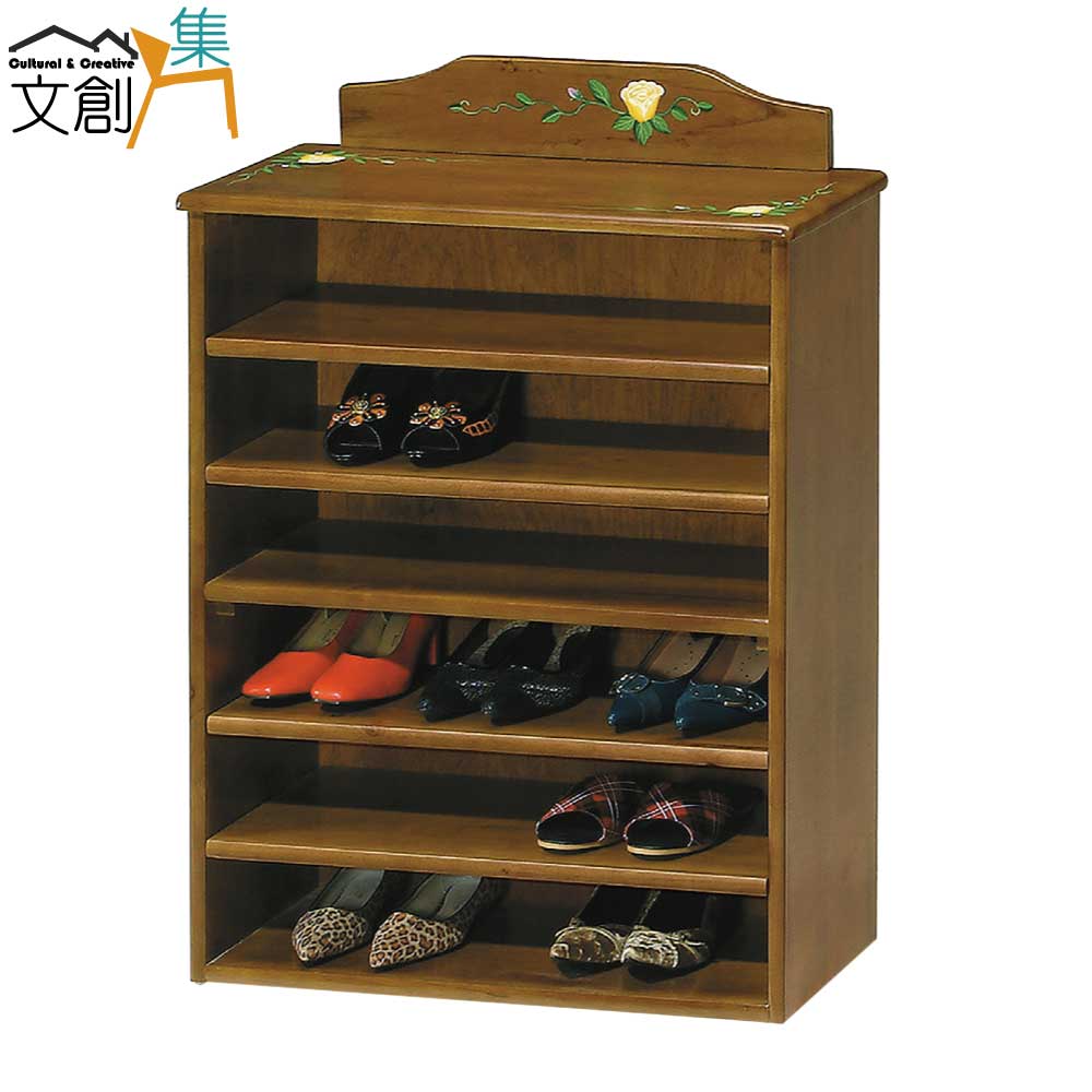 【文創集】亞比博 橡膠木紋2.2尺實木開放式鞋櫃