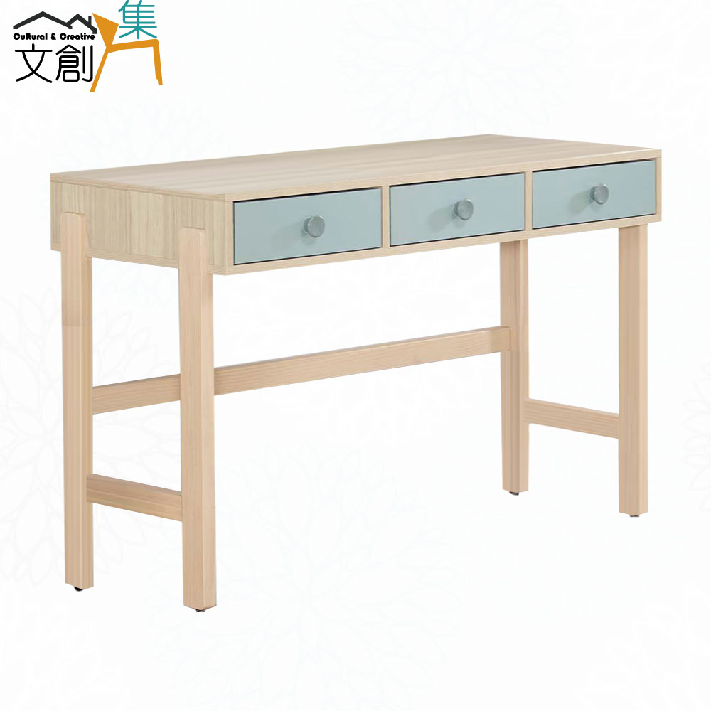 【文創集】史歐 簡約雙色3.9尺三抽實木書桌