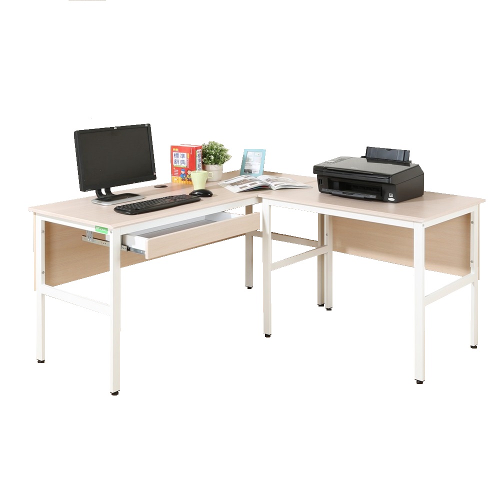 《DFhouse》頂楓150+90公分大L型工作桌+1抽屜電腦桌-白楓木色